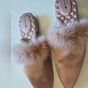 Birdie The Dove Mink Fur Slip-on Mule French Rose 9.5
